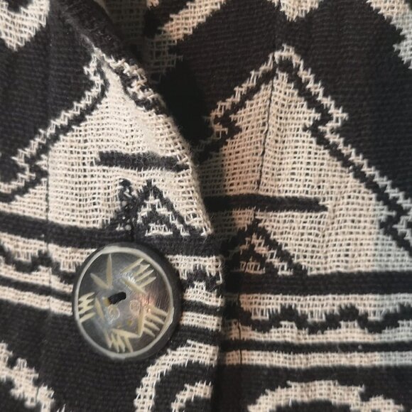 80s Vintage Black/Grey Mandarin Collar Aztec Pattern Cotton Woven Jacket - Picture 11 of 14